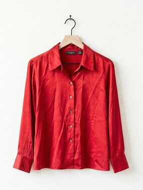 Vintage The Limited Silk Shirt | Red Shiny Button Down 90s Y2K | Women’s Size M